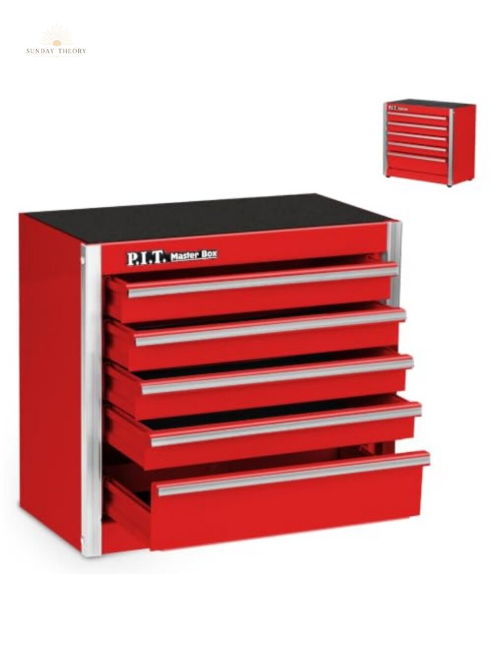 Mini Tool Box with 5 Drawers, Red Steel Organizer